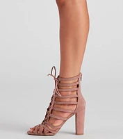 Strapped Nubuck Lace-Up Booties
