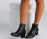 Chic Croc-Embossed Faux Leather Booties