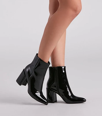 Sleek Strides Patent Faux Leather Booties