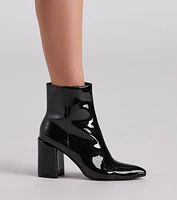 Sleek Strides Patent Faux Leather Booties