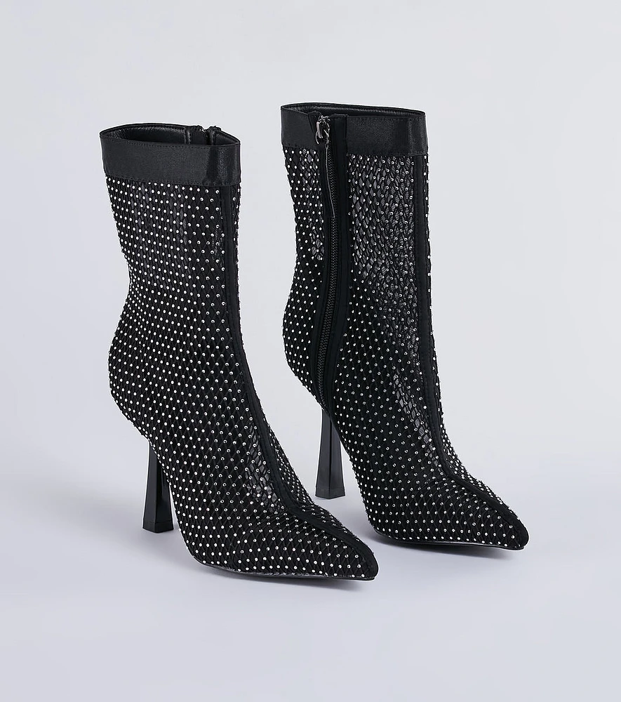 Party's Here Mesh Rhinestone Stiletto Booties