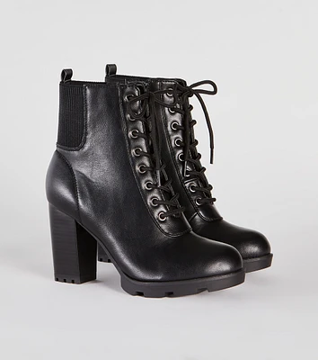 Edgy Perfection Lace-up Heeled Combat Booties