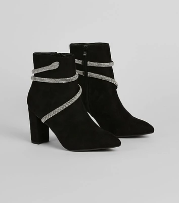 Spoil Yourself Faux Suede Rhinestone Booties