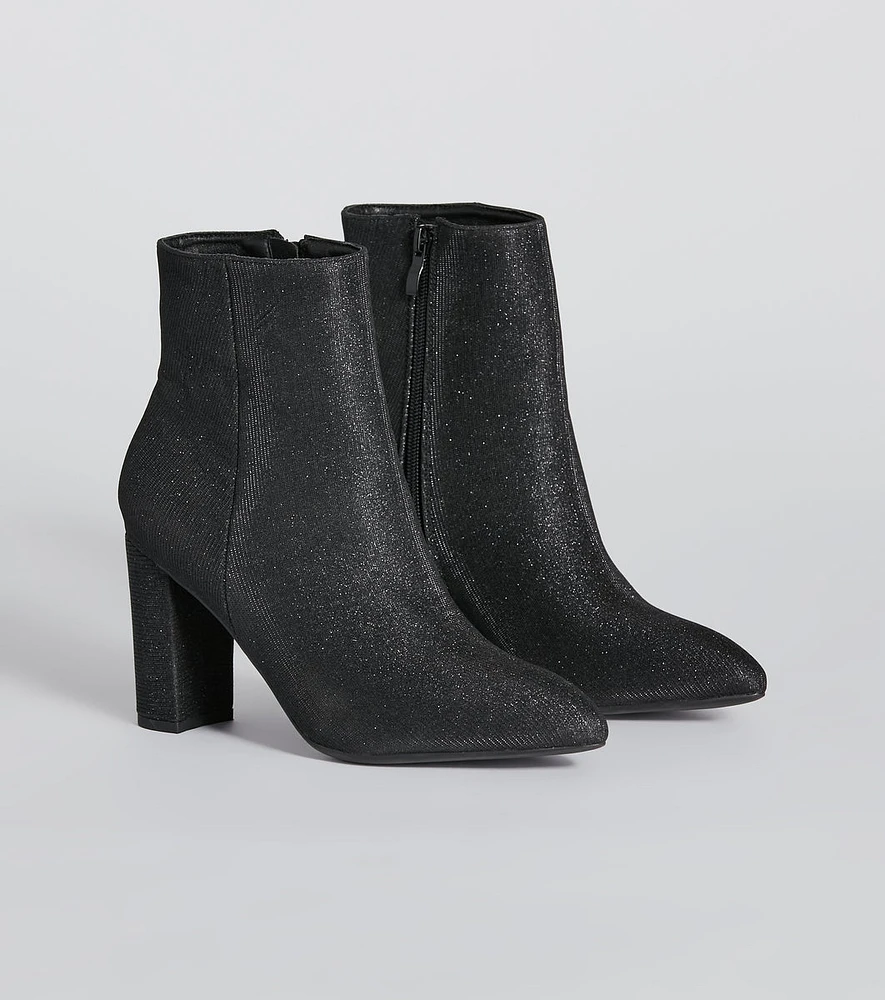 Party Poppin' Glitter Mesh Block Heel Booties