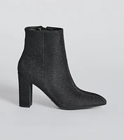 Party Poppin' Glitter Mesh Block Heel Booties