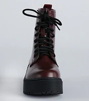 Cute March Faux Leather Lug Combat Booties