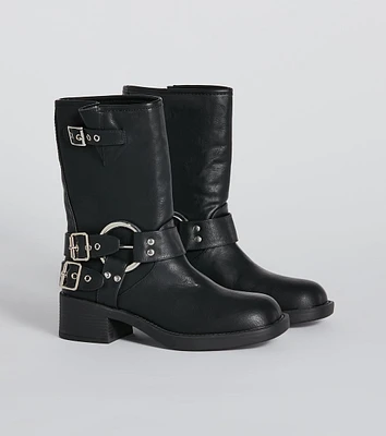 Sleek Deets Strappy Faux Leather Biker Boots