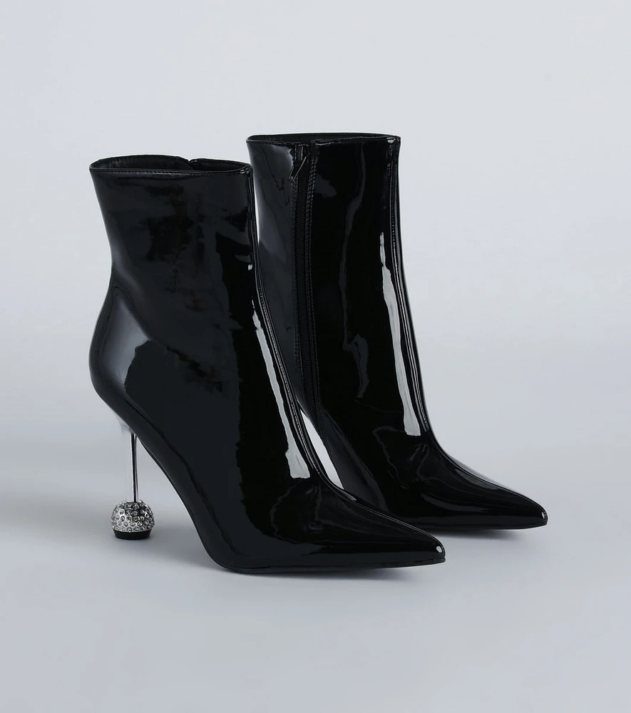 Glamorous Nights Patent Rhinestone Heel Booties