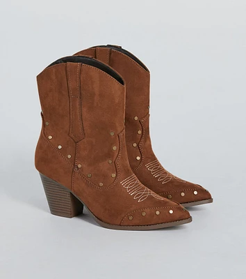 Country Style Studded Faux Suede Western Booties
