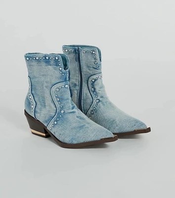 Cowgirl Charm Rhinestone Western Denim Booties