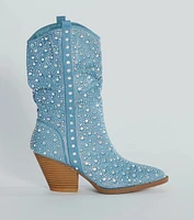 Sparkle Girl Rhinestone Denim Cowboy Boots