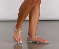 Rhinestone T-Strap Jelly Sandals