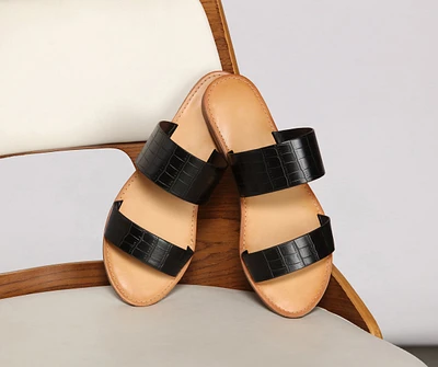 Wide Fit Double Band Croc-Embossed Sandals