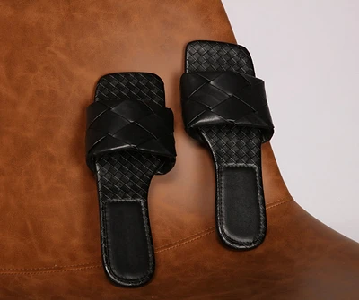 Faux Leather Basket Weave Sandals