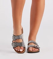 Glam Rhinestone Buckle-Strap Sandals