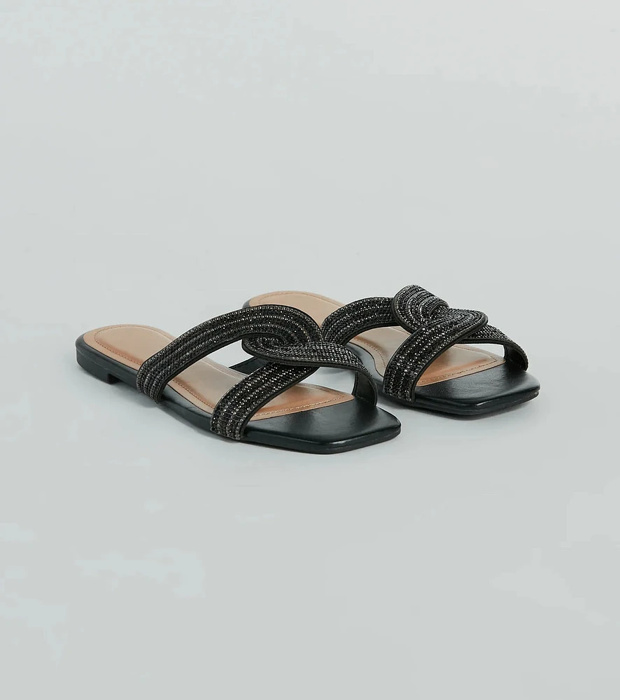 Glam Rhinestone Criss-Cross Strap Faux Leather Sandals