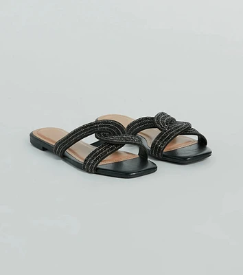 Glam Rhinestone Criss-Cross Strap Faux Leather Sandals