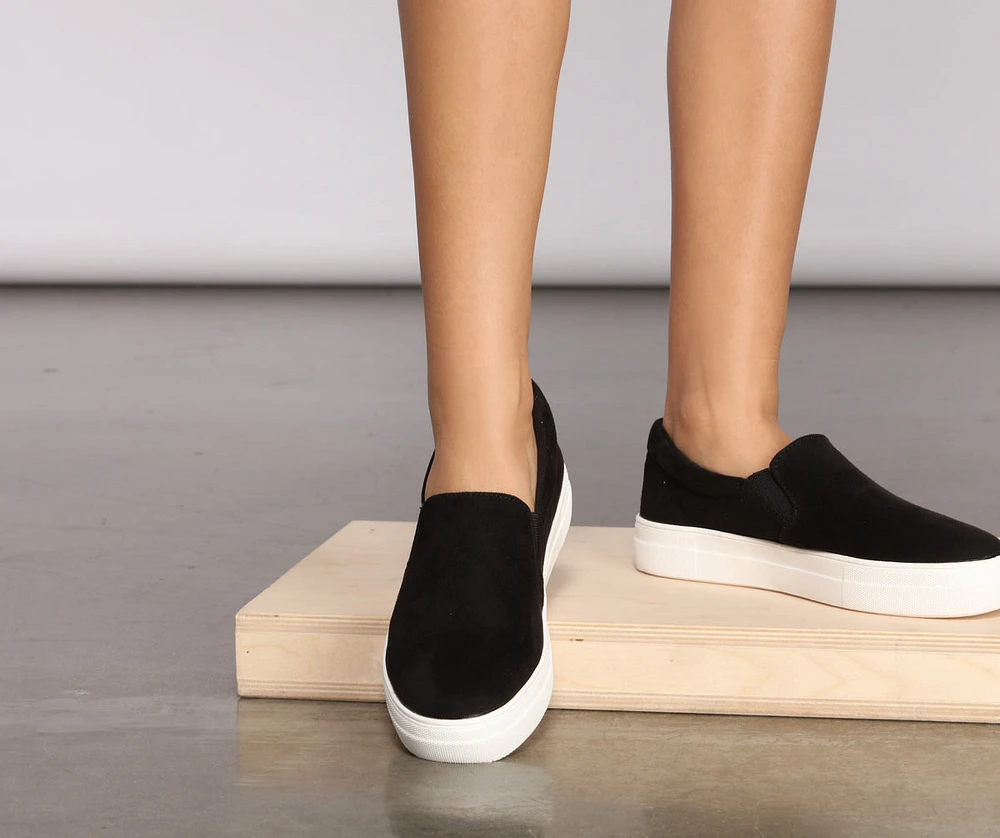 Faux Microsuede Slip On Sneakers