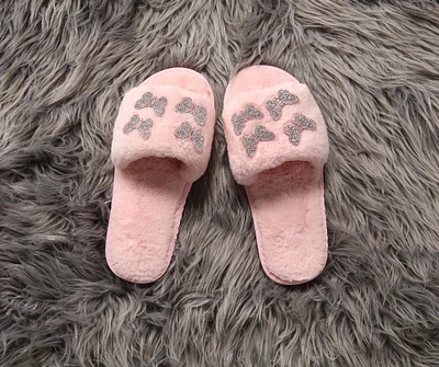 Faux Fur Embroidered Butterfly Slippers