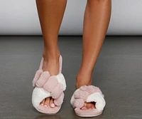 Criss-Cross Chic Faux Fur Slippers