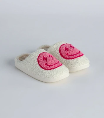 Happy Face Faux Sherpa Slippers