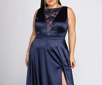 Plus Charlene Formal Satin Lace Dress