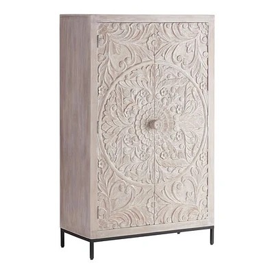 CRAFT Monterey Whitewash Wood Floral Storage Cabinet
