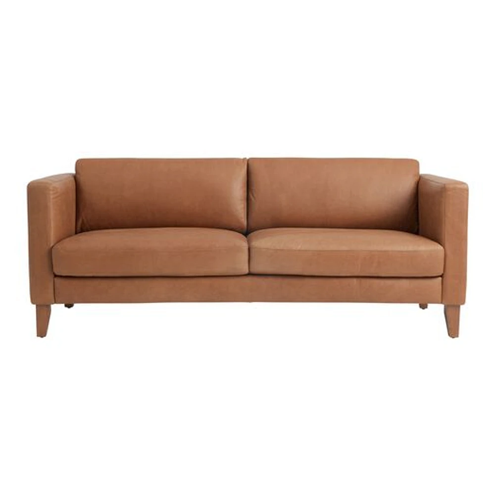 World Market Abrie Vintage Tan Leather Sofa | The Market Place