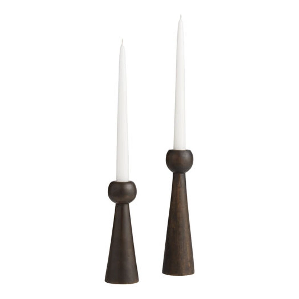 World Market Dark Mango Wood Conical Taper Candle Holder | The Market Place