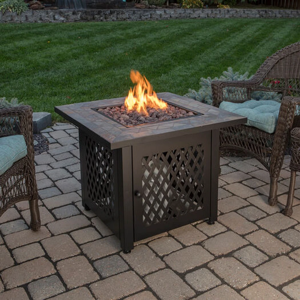 World Market La Serena Square Slate Tile and Steel Gas Fire Pit Table | The  Market Place