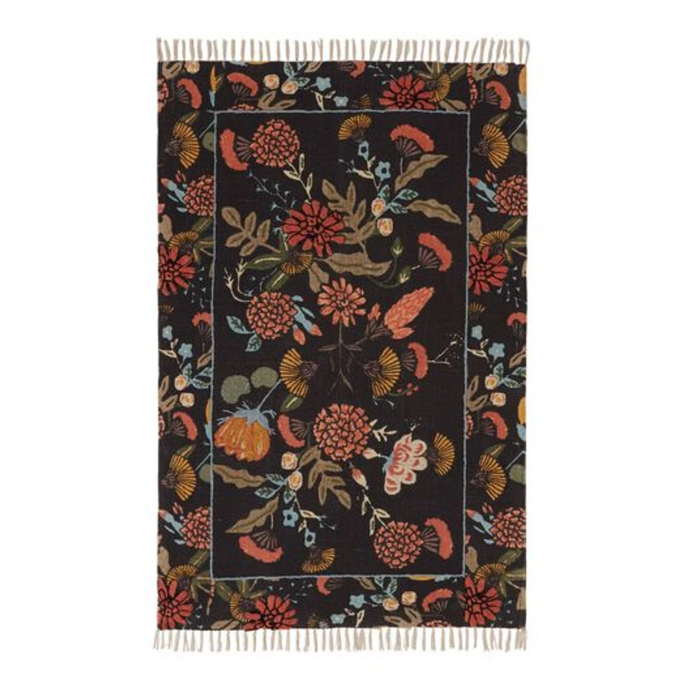 World Market Jaipur Black And Sage Floral Embroidered Cotton Area Rug -  World Market in Irvine, CA