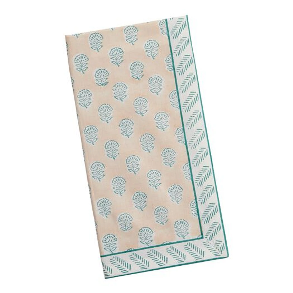 World Market Light Orange And Blue Block Print Napkin | The Market Place