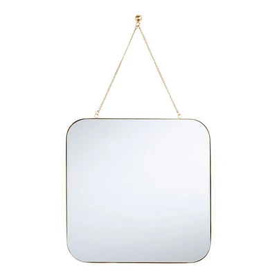 Square Gold Hanging Wall Mirror With Chain