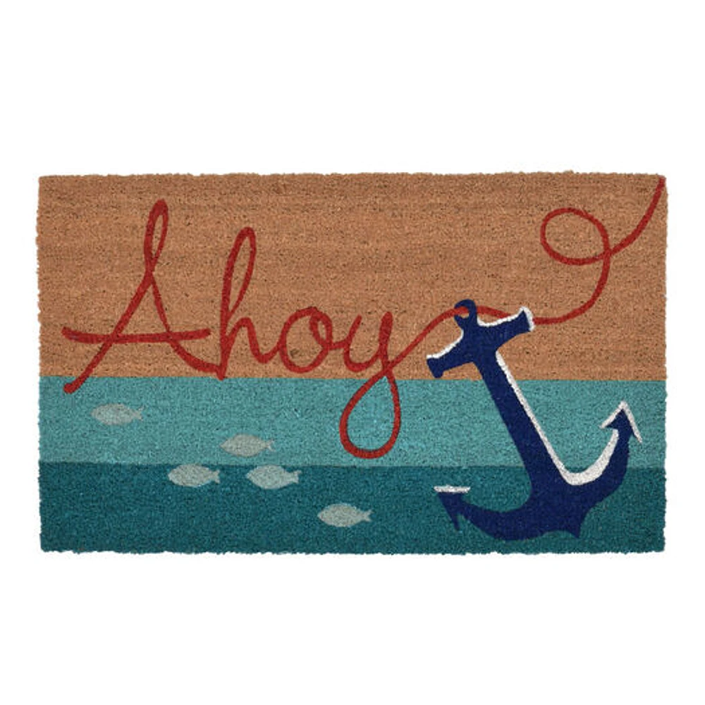 World Market Red and Navy Blue Ahoy Anchor Coir Doormat | The Market Place