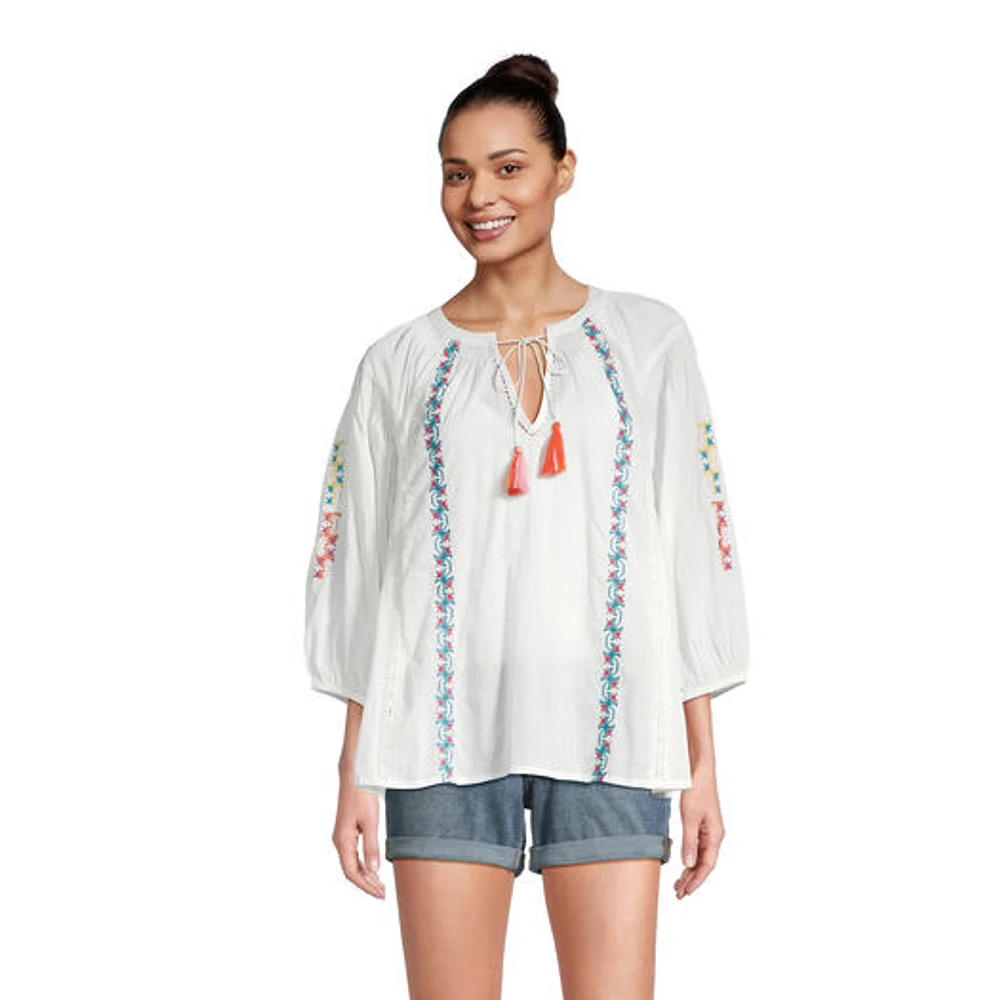 World Market Selina White Embroidered Peasant Top | The Market Place