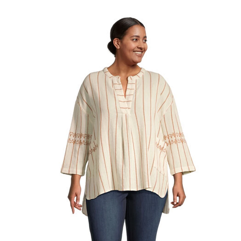 World Market Brienne Ivory And Terracotta Khadi Tunic Top With Pockets |  The Market Place