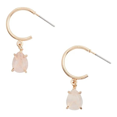 Gold Semiprecious Rose Quartz Huggie Hoop Earrings