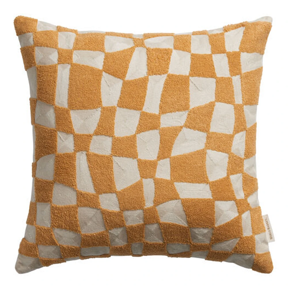 World Market Amber and Ivory Wavy Checkered Throw Pillow | The Market Place