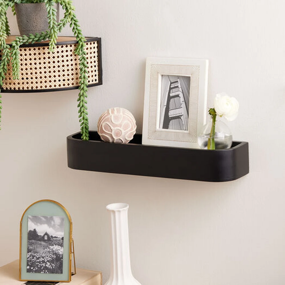 World Market Kash Black Mango Wood Recessed Floating Wall Shelf | The  Market Place