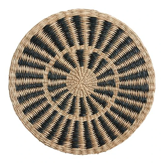 Round Natural and Black Woven Fiber Placemat