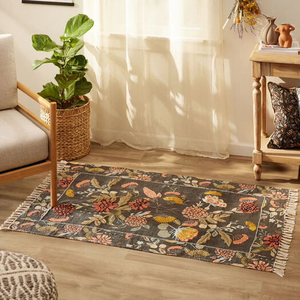 World Market Jaipur Black And Sage Floral Embroidered Cotton Area Rug -  World Market in Irvine, CA