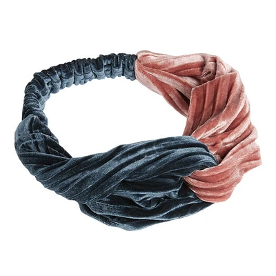 Blue And Pink Velvet Two Tone Knotted Headband