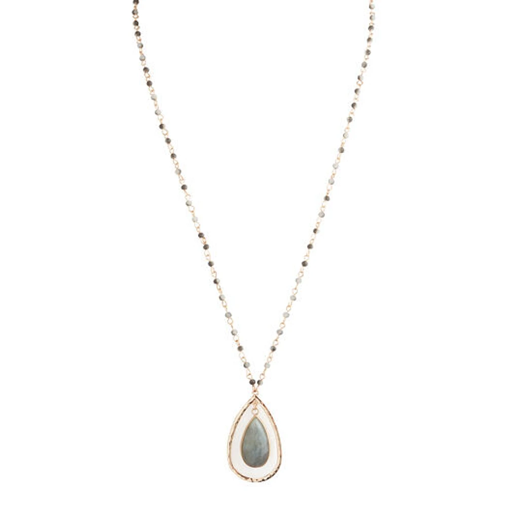 World Market Gold And Semiprecious Labradorite Teardrop Pendant Necklace |  The Market Place