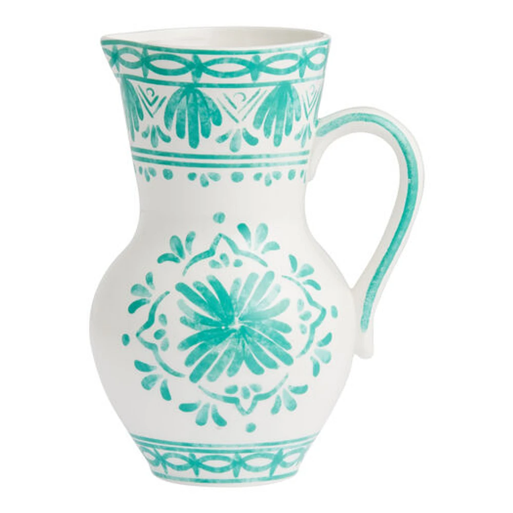 World Market Freya Teal And White Painterly Ceramic Pitcher | The Market  Place