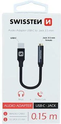 Cabo SWISSTEN Usb-C To Mini-Jack 15Cm Preto