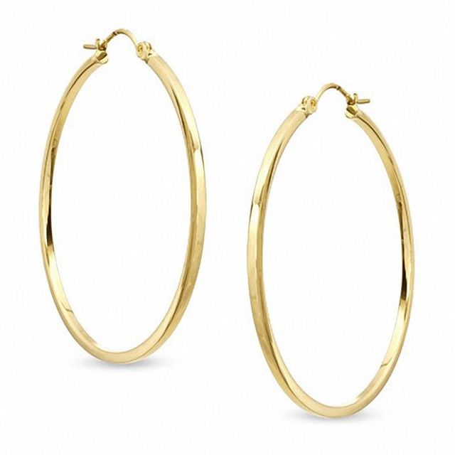 14K Gold 45mm Polished Square Edge Hoop Earrings