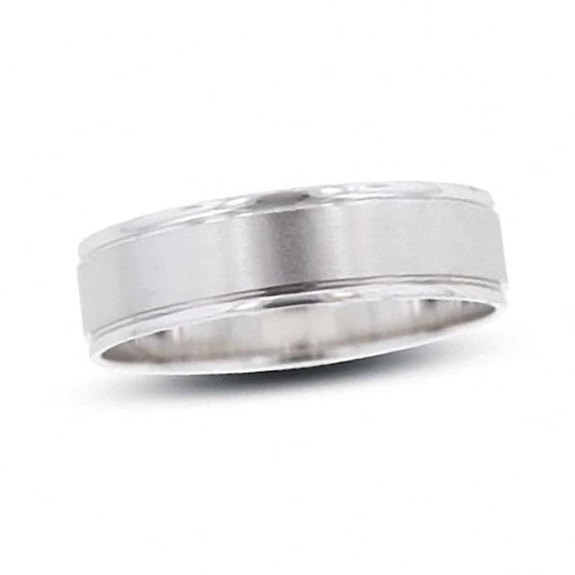 Men's 6.0mm Brushed Center Wedding Band in 10K White Gold - Size 10.5