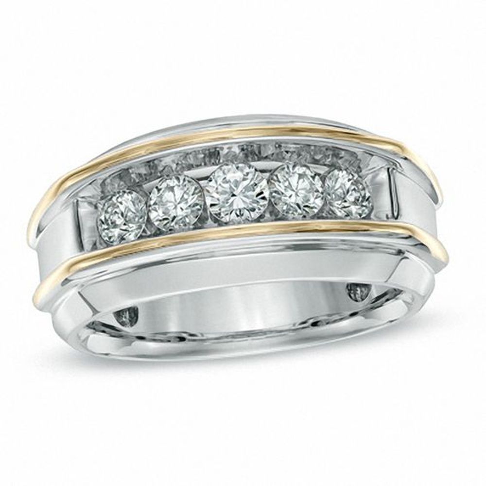 Men's 1 CT. T.w. Diamond Five Stone Band in 10K Two-Tone Gold - Size 10.5