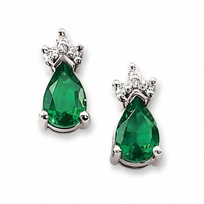 Lab-Created Emerald Earrings in 14K White Gold with Diamond Accents