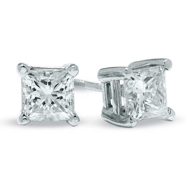 1 CT. T.w. Princess Cut Diamond Solitaire Stud Earrings in 14K White Gold